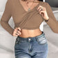 Notch Neck Built in Bra Ruched Waist Rib knit Top