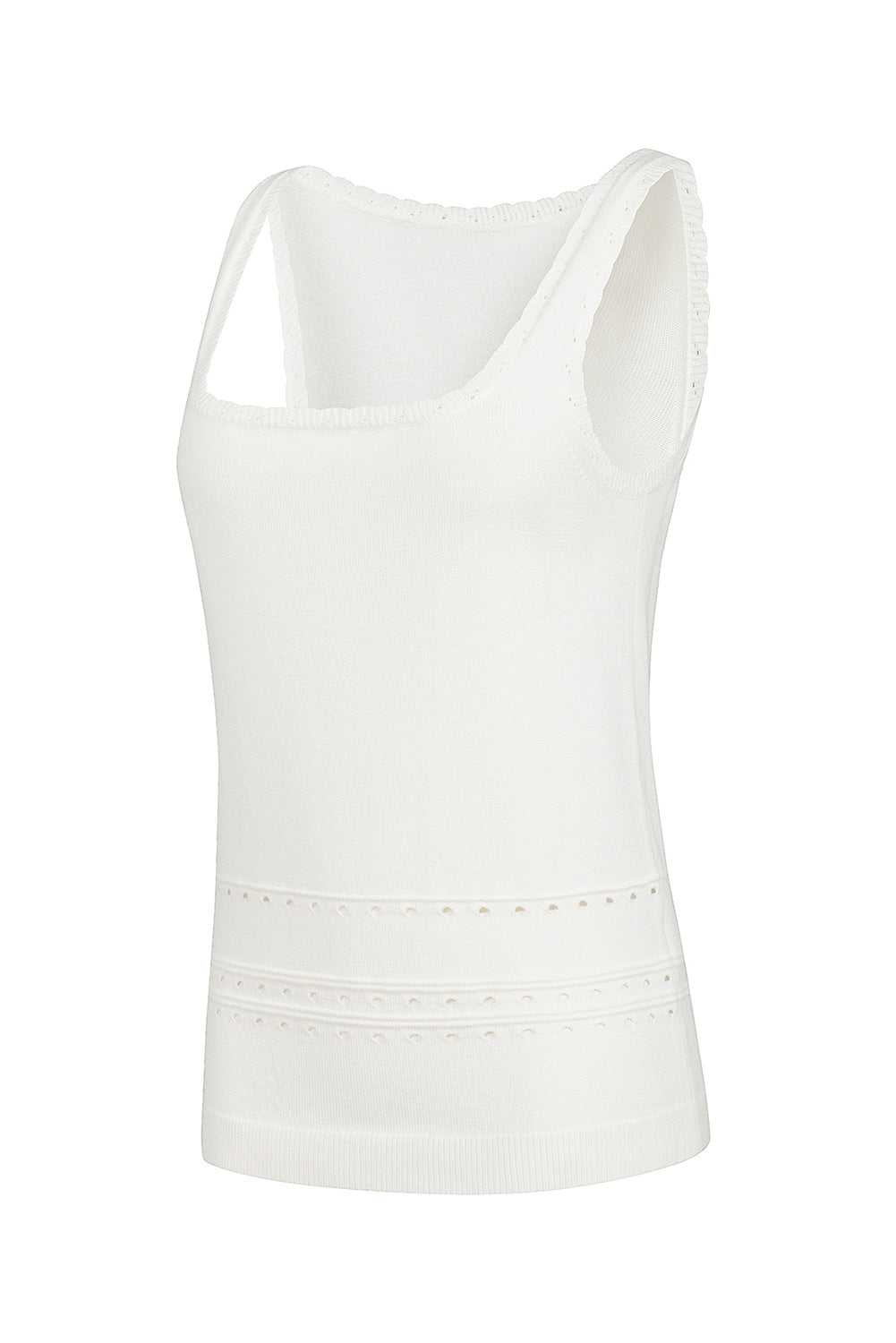 White U Neck Eyelet Accent Sweater Vest