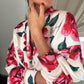 Floral Print Plunge V Neck Batwing Sleeve Blouse Casual Loose Fit Cardigan Top