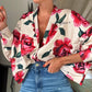 Floral Print Plunge V Neck Batwing Sleeve Blouse Casual Loose Fit Cardigan Top