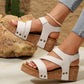 Beige Cut Out Suede Velcro Wedge Sandals