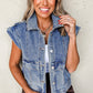 Ashleigh Blue Acid Wash Elastic Hem Button Up Denim Vest