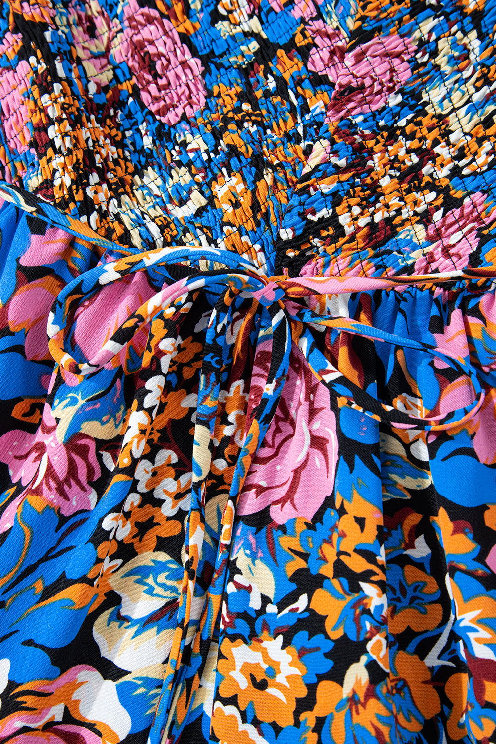 Pink Floral Smocked Bust Spaghetti Straps Wide Leg Jumpsuit