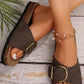 Coffee Buckle Decor Faux Suede Thick Sole Slippers