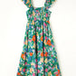 Green Floral Print Sleeveless Ruffle Tiered Maxi Dress