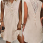 Buttoned Contrast Lace Textured Casual Shirt Dress