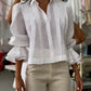 Turn down Collar Puff Sleeve Loose Blouse Casual Pleated Linen Crop Top