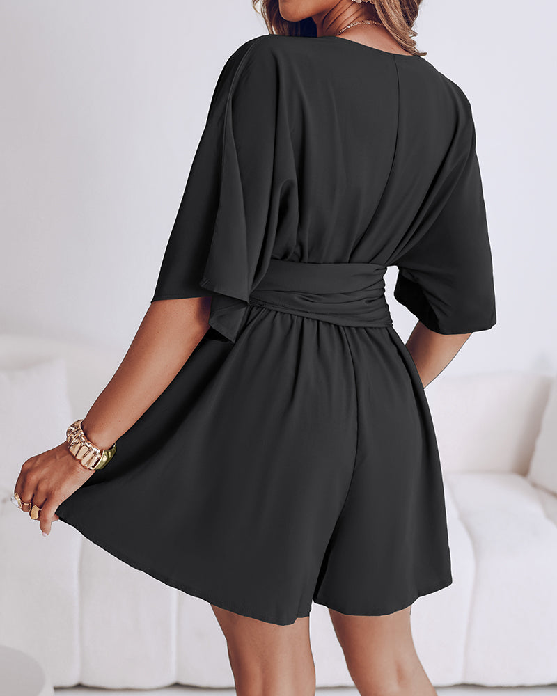 V Neck Half Sleeve Tied Detail Romper