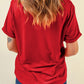 Red Rainbow Sequin Heart Shape Crew Neck T Shirt