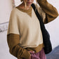 Apricot Color Block Thumbhole Sleeve Drop Shoulder Sweatshirt