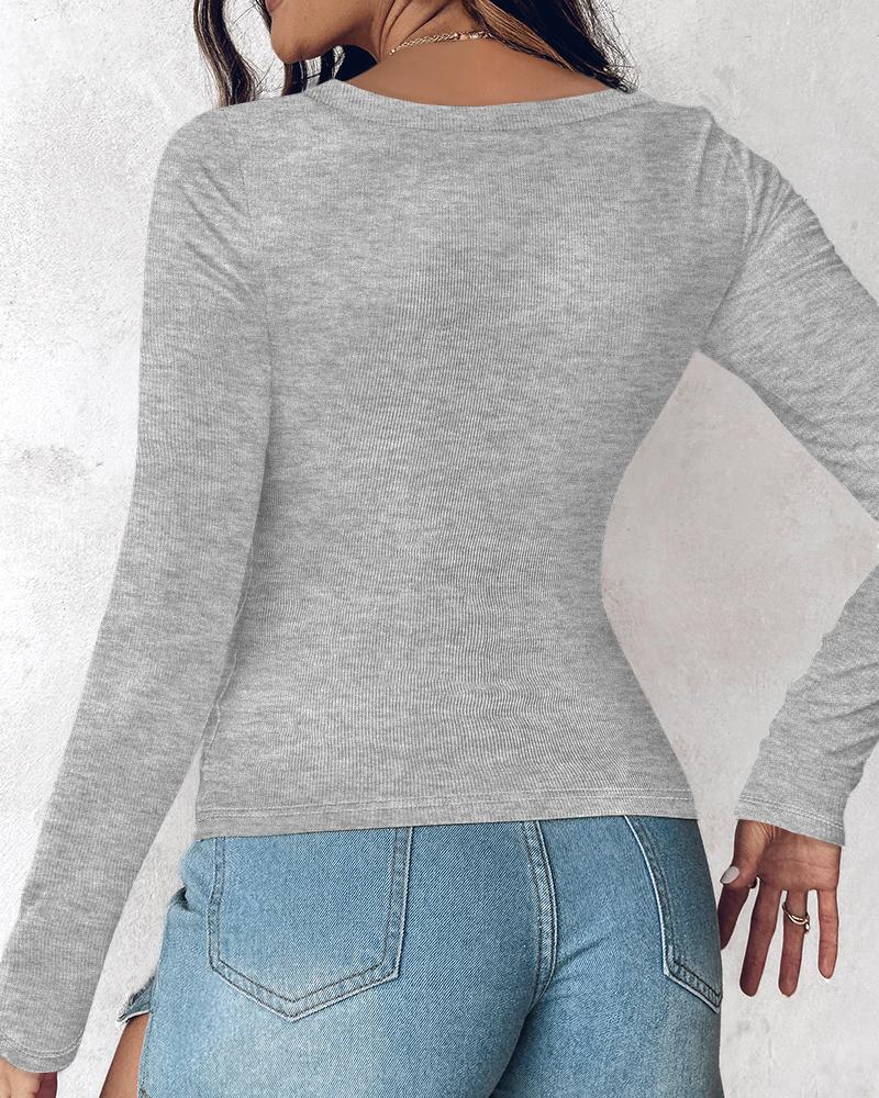 U Neck Long Sleeve Built In Bra Shirt Casual Seamless Slim Fit Top