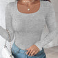 U Neck Long Sleeve Built In Bra Shirt Casual Seamless Slim Fit Top