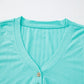 Mint Green Ribbed Button V Neck Tank Top and Shorts Set