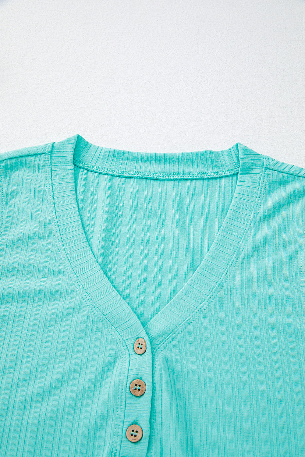 Mint Green Ribbed Button V Neck Tank Top and Shorts Set