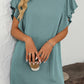 Canton Corded Ruffle Sleeve Crew Neck Shift Dress