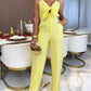 V Neck Spaghetti Strap Tied Detail Front Button Jumpsuit Sexy Overall