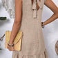 Smoke Gray Knot Scoop Back Ruffle Hem Sleeveless Mini Dress