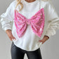 Round Neck Long Sleeve Contrast Sequin Bowknot Decor Sweatshirt