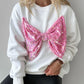 Round Neck Long Sleeve Contrast Sequin Bowknot Decor Sweatshirt