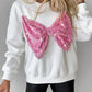 Round Neck Long Sleeve Contrast Sequin Bowknot Decor Sweatshirt
