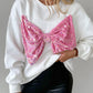 Round Neck Long Sleeve Contrast Sequin Bowknot Decor Sweatshirt