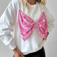 Round Neck Long Sleeve Contrast Sequin Bowknot Decor Sweatshirt