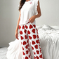 Red Ruffled Tank Top And Heart Print Pants Lounge Set
