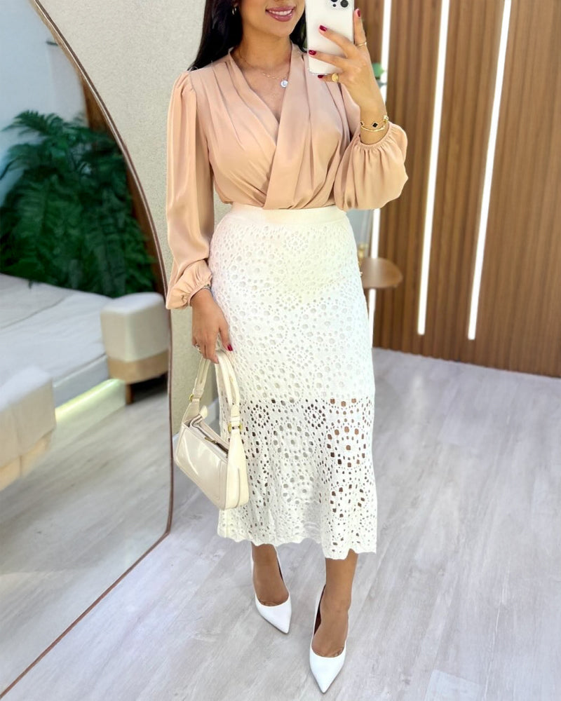 Casual Hollow out Crochet Mid Calf Skirt
