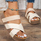 Beige Braided Detail Criss Cross Platform Slippers