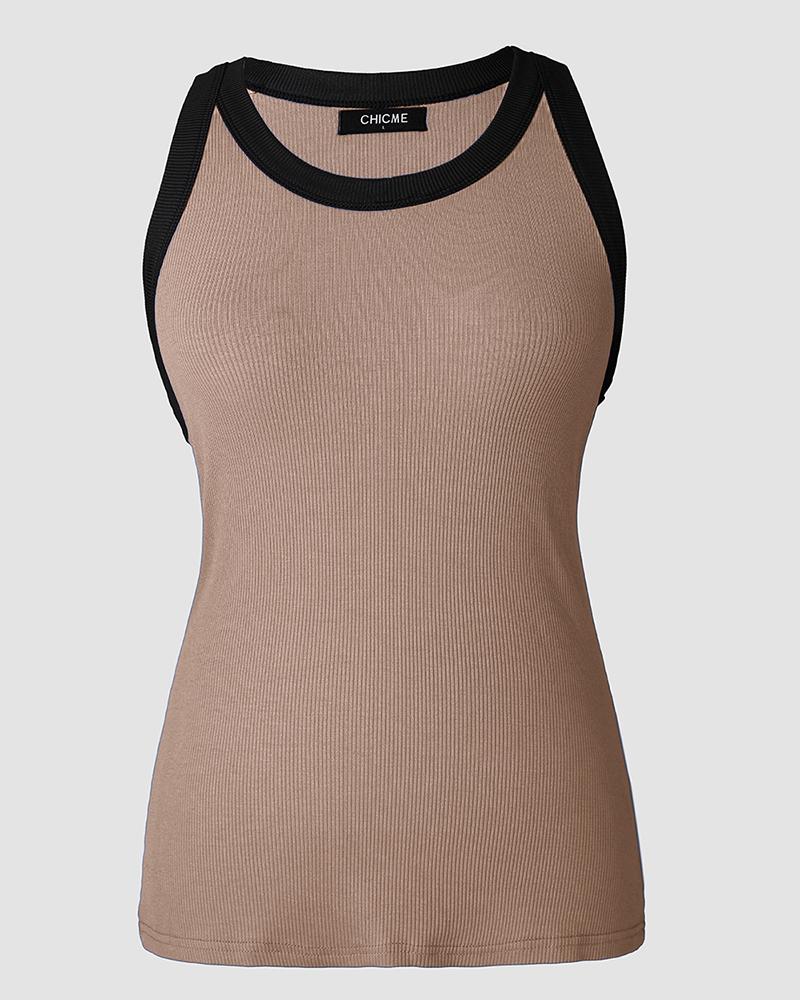 Contrast Binding Tank Tops Summer Sleeveless Basic Cami Top Shirt Slim Knit Ribbed Racerback Blouses
