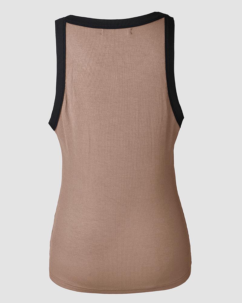Contrast Binding Tank Tops Summer Sleeveless Basic Cami Top Shirt Slim Knit Ribbed Racerback Blouses