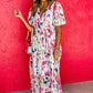 Rose Abstract Print Short Puff Sleeve Tiered Maxi Dress