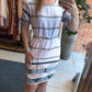 Striped & Polka Dot Print Square Neck Decorative Hollow out Cuffs Casual A Line Dress With Belt