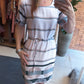 Striped & Polka Dot Print Square Neck Decorative Hollow out Cuffs Casual A Line Dress With Belt