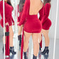 Long Sleeve Backless Ruched Bodycon Dress Draped Slim Fit Mini Dress