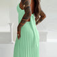 Bandeau Sleeveless Pleated Dress Elegant Flowy A Line Maxi Dress