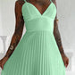 Bandeau Sleeveless Pleated Dress Elegant Flowy A Line Maxi Dress