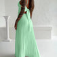 Bandeau Sleeveless Pleated Dress Elegant Flowy A Line Maxi Dress
