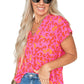 Pink Leopard V Neck Short Sleeve Blouse
