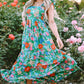 Green Floral Print Sleeveless Ruffle Tiered Maxi Dress
