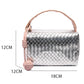 Silvery Lattice Texture Corded Ball Decor Weaven Handle Cosmetic Bag