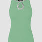 Rhinestone Contrast Sequin Keyhole Neck Sleeveless Slim Fit Elasticity Ribbed Top Elegant Tank