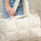 White Solid Quilted Puffy Zipped Large Tote Bag