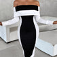 Off Shoulder Colorblock Long Sleeve Midi Dress