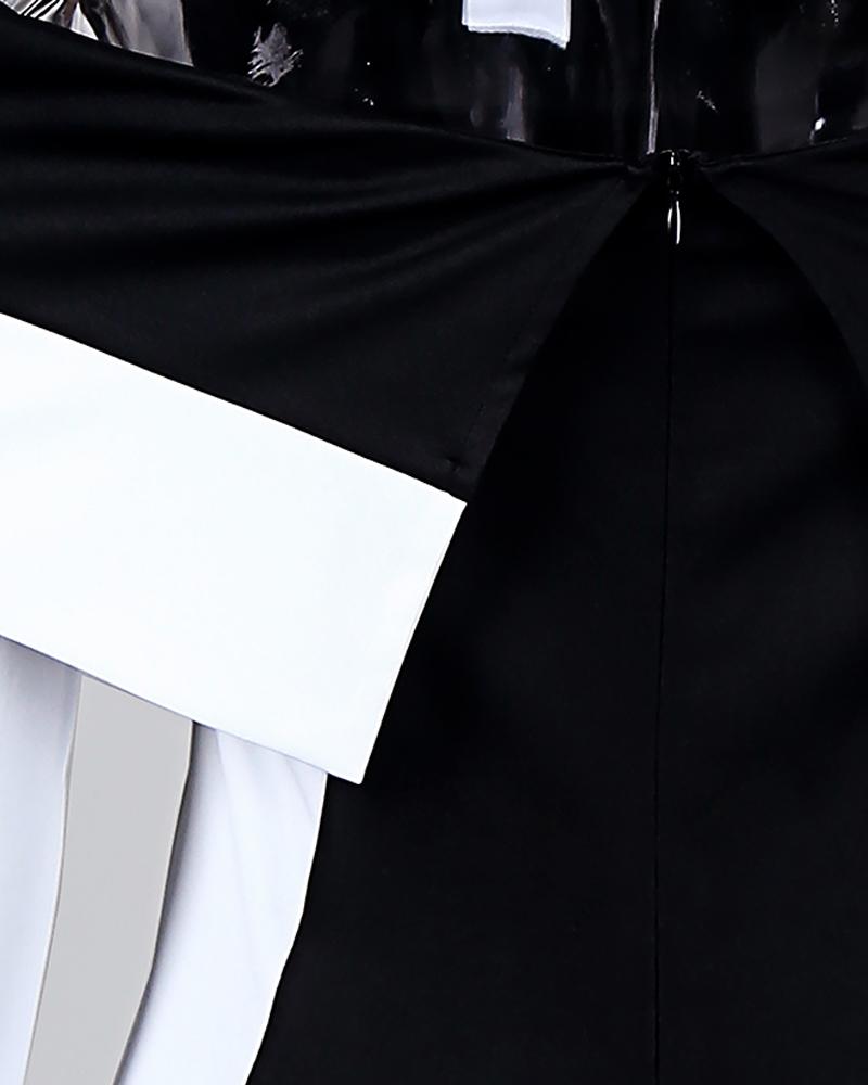 Off Shoulder Colorblock Long Sleeve Midi Dress