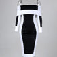 Off Shoulder Colorblock Long Sleeve Midi Dress