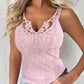 Contrast Lace V Neck Casual Slim Fit Textured Tank Top