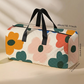 White Flower Print Quilted Large Duffel Bag