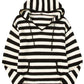White Stripe V Neck Pocketed Drawstring Hooded Sweater