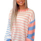 Pale Chestnut Colorblock Striped Drop Shoulder Cozy Sweater